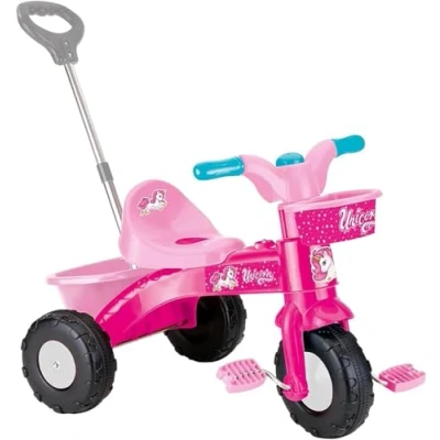 Abbildung von DOLU Einhorn Kinder Dreirad Meine erste Fahrt in Rosa Pedalbetriebenes mit Körben für Spielzeug inklusive Elterngriff, ideal ab 24 Monaten
