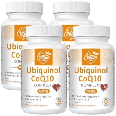 Abbildung von Ubiquinol CoQ10 600 mg Softgelkapseln Aktive Form von Plus Vitamin E &amp; Omega 3 6 9 Fortschrittliches Coenzym Q10 60 stück (4er Pack)