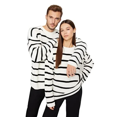 Abbildung von Trendyol Herren Oversize Basic Crew Neck Knitwear Sweater Pullover, Natur, Large