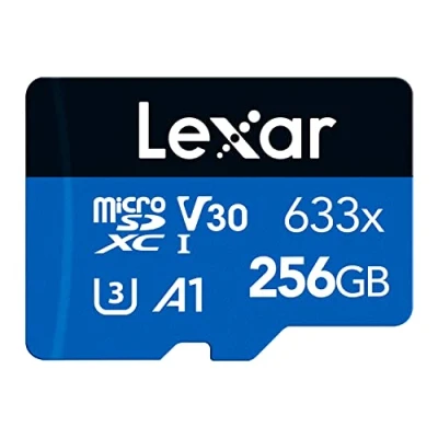 Abbildung von Lexar 633x 256GB Micro SD Karte, microSDXC UHS I Karte + Adapter, Bis zu 100 MB/s Lesen, Speicherkarte mit A1, C10, U3, V30, für Handy/Tablet/Überwachungskamera (LMS0633256G BNAAA)