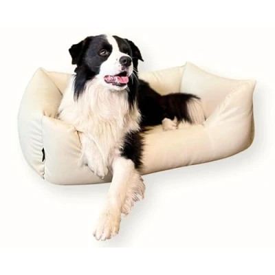 Abbildung von 4L Textil Mario Wasserfestes Hundebett Kunstleder Hundekorb aus mittelgroße Hunde Hundesofa Hundekissen (120x90 cm, Beige)