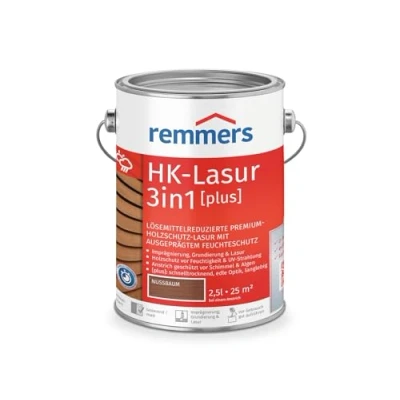 Abbildung von Remmers HK Lasur 3in1 [plus] nussbaum, matt, 2,5 Liter, Lösemittelreduzierte Premium Holzschutz für außen, 3in1, schnelltrocknend, langlebig
