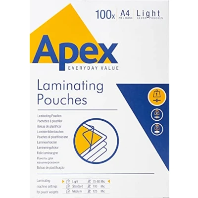 Abbildung von Fellowes Laminierfolien A4 APEX Glänzendes Endergebnis Heißlaminierfolien für Standard Anwendungen 100 Stück