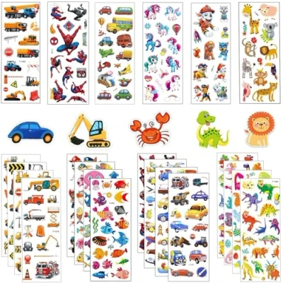 Abbildung von 3D Aufkleber für Kinder,24 Blätter Stickers Kinder Jungs Mädchen,Kid Sticker Kindergeburtstag Gastgeschenke Mitgebsel