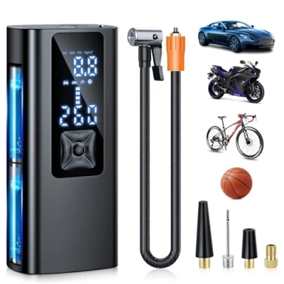 Abbildung von Suafsu Elektrische Luftpumpe Fahrrad Akku Kompressor 150 PSI Mini Tragbare Fahrradpumpe Luftkompressor Für Auto,Motorrad,Fahrrad,Bälle,über USB C wiederaufladbar, Als Taschenlampe und Powerbank