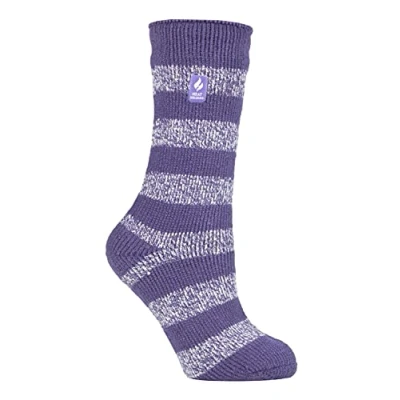 Abbildung von HEAT HOLDERS Damen Extra Warm Innen Flauschig Thermosocken für Geschenk Socken Winter (37 42, Mulberry Lila/Weiß (Chunky Stripe))