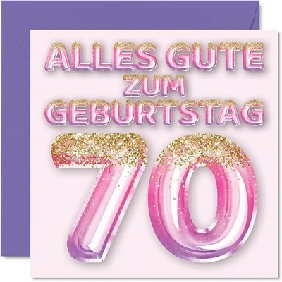 Abbildung von Stuff4 70. Geburtstagskarte für Frauen Rosa Lila Glitzerballons Alles Gute zum Geburtstagskarten 70 Jährige Frau Mama Urgroßmutter Oma, 145mm Siebzig Siebzigste Geburtstag Grußkarten