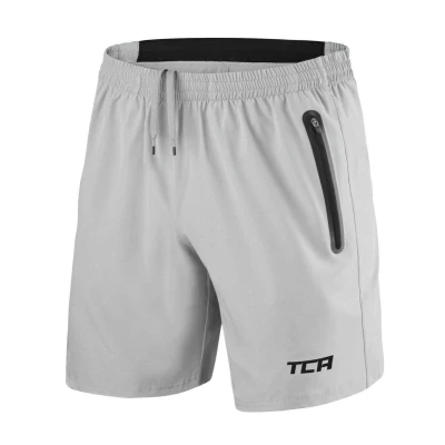 Abbildung von TCA Herren Elite Tech Leichte Laufhose Gymshorts Trainingsshorts und Laufshorts mit Reißverschlusstaschen Sporthose Kurz Hellgrau/Schwarz, S