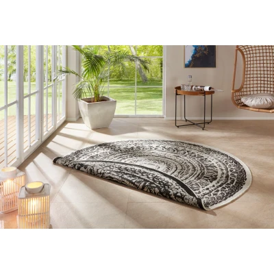 Abbildung von Freundin Home Collection Nora In &amp; Outdoor Teppich Rund Wendeteppich Wetterfest Modernes Design Runder für Balkon Terrasse Wintergarten Badteppich Wohnzimmerteppich, Schwarz Creme, 200cm