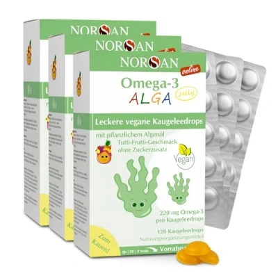Abbildung von NORSAN Omega 3 vegan Kids JELLY 120 hochdosiert (3x120 Stück) / 220mg pro Kaugeleedrops/veganes mit EPA &amp; DHA/Omega Tutti Frutti Geschmack