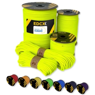 Abbildung von EdcX Paracord 4 mm, 35+ Volltonfarben (10 m, 15 30 50 100 300 m) Ideal zum Basteln, Camping, Outdoor 100% Nylonseil mm Taktische Schnur 550 Typ III (Sofit Yellow,