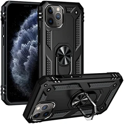 Abbildung von Verco Hybrid Armor Shiel Case für iPhone 11 Pro Max Hülle, extrem robust mit Magnet Fingerring Halter Handyhülle Panzerhülle, Schwarz