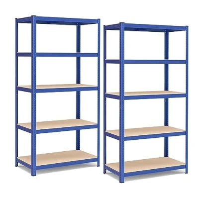 Abbildung von SONGMICS GLR050Q02 Regal aus Stahl, 5 Regalböden, ohne Schrauben, für Garage, Lager, Waschküche, 600 kg Tragkraft, 50 x 100 200 cm, Blau, 2 Stück