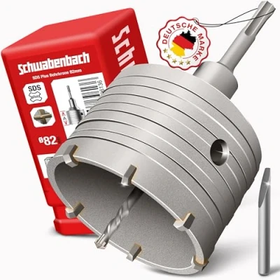 Abbildung von Schwabenbach SDS Plus Bohrkrone 82 mm Zentrierbohrer Hammerschlagfest Steckdose für Mauerwerk und Beton (82mm)
