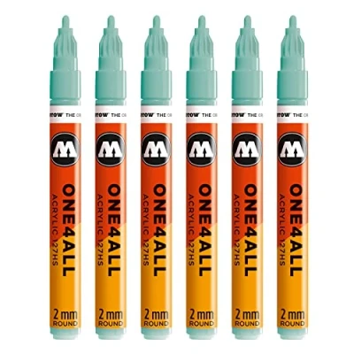 Abbildung von Molotow One4All 127HS Acryl Marker (2,0 mm Strichstärke, hochdeckend und permanent, UV beständig, für fast alle Untergründe) 6 Stück Farbe 020 lago blau pastell