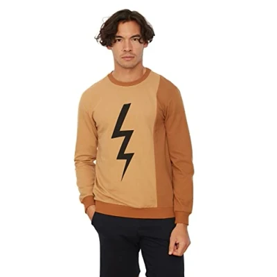 Abbildung von Trendyol Herren Rundhalsausschnitt, einfarbig Sweatshirt, beige, S