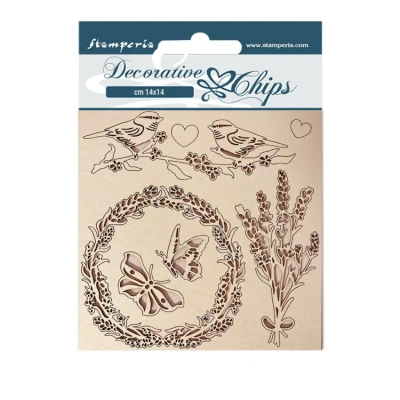 Abbildung von Stamperia SCB116 Decorative chips cm 14x14 Provence garland and birds, Multicoloured, 14 x