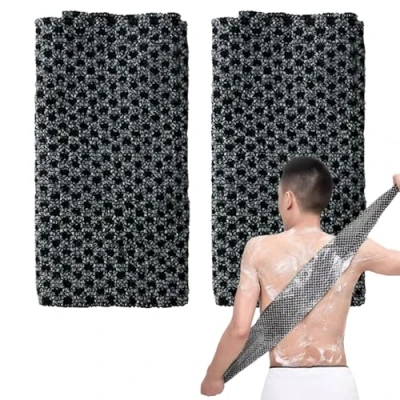 Abbildung von 2 Stück Japanischer Exfoliating Waschlappen Set, Rückenschrubber für Bad und Dusche, Rückenbürste Männer Frauen (Schwarz)