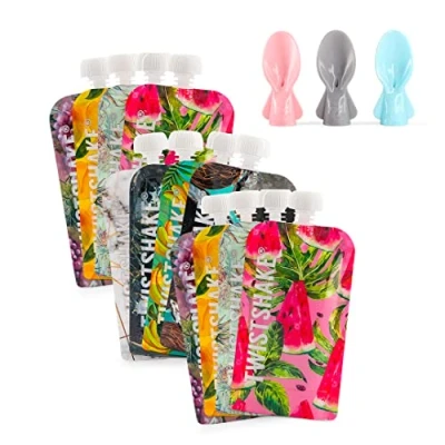 Abbildung von Twistshake 12x Quetschbeutel 220ml + 3x Löffel für Babynahrung Doppelter Reißverschluss Wiederverwendbarer Lebensmittelbeutel BPA freier Babybeutel und Selbstfütterungslöffel