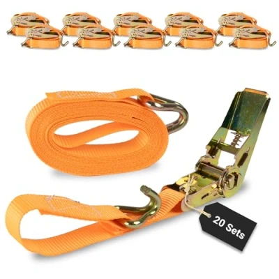 Abbildung von Rapid Spanngurte mit Ratsche 20 Stück 25mm x 6m zweiteilig/bis zu 800kg belastbarer reißfester Zurrgurt/schnelle und sichere Zurrgurte orange/Zurrschlaufen für 800 daN (0,8t)