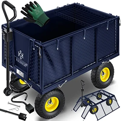 Abbildung von KESSER® Bollerwagen 550kg belastbar Gartenwagen Transportwagen Gartenkarre herausnehmbare Plane Gerätewagen Handwagen vielseitig einsetzbar inkl. Handschuhe Navyblau