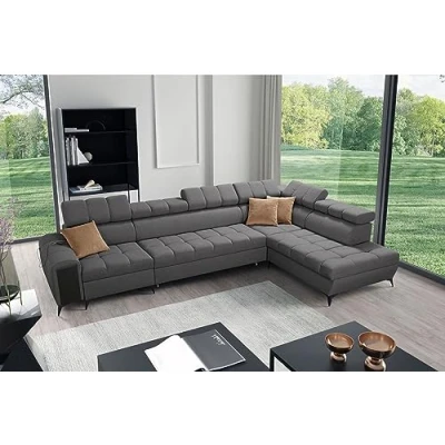 Abbildung von All4All Ecksofa mit Schlaffunktion Gonti XI 351 x 217 cm Schlafsofa Bettkasten Sofa in L Form Wohnlandschaft XXL Eckcouch Groß Seite Rechts Dunkelgrau Gewebe Modern 26
