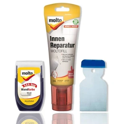 Abbildung von Molto REPARATUR Set Ausbessern von Löcher Risse Schäden in Wand/Decke innen Farbe weiß