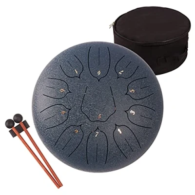 Abbildung von LOMUTY Stahlzungentrommel, 12 Zoll 30 cm Steel Tongue Drum, C Dur 11 Noten, Handtrommel HandPan Drum mit Drumsticks,Musikbuch,Tragetasche und Fingerpicks(Dunkelblau)
