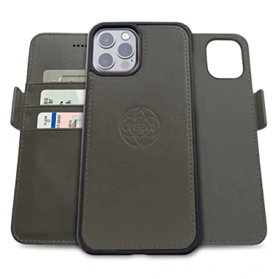 Abbildung von Dreem Fibonacci kompatibel mit iPhone 13 Pro Brieftaschen Etui / 2 in 1 stoßfestes und abnehmbares Folio aus veganem Leder, MagSafe kompatibel, RFID Schutz [Grau]