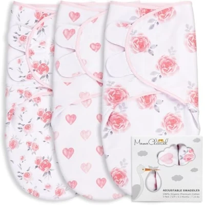 Abbildung von Mama Cheetah Pucksack Baby, Wickeltuch für Säuglinge (3 6 Monate), verstellbares Wickeldecke Neugeborene, 3er Pack Pucktuch, 100% Bio Baumwolle Swaddle Decke