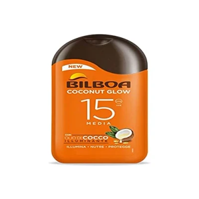 Abbildung von Bilboa, Sonnenmilch Coconut Glow LSF 15, Sonnencreme mit Kokosöl und Vitamin E, leicht auf der Haut, Sonnenschutz, wasserfest, 200 ml