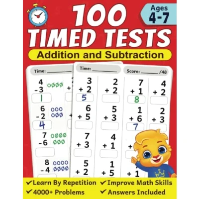 Abbildung von 100 Timed Tests for Addition and Subtraction: Math Book Kids Ages 4 to 7 Preschool, Kindergarten &amp; 1st Grade Educational Workbook Subtraction Mathematics Drills