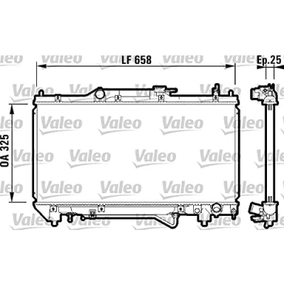 Abbildung von VALEO 732754 Kühler, Motorkühlung Aluminium 325 658 26 mit Kühlmittelregler Kühlrippen gelötet TOYOTA: Avensis I Kombi, Limousine