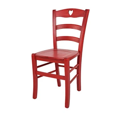 Abbildung von t m c s Tommychairs Stuhl Cuore für Küche und Esszimmer, Robuste Struktur aus Buchenholz, in Anilinfarbe Rot lackiert Sitzfläche Holz