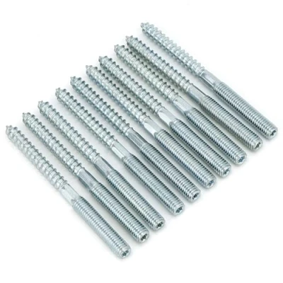 Abbildung von QWORK® 10 Stück Stockschrauben M8 x 100 mm Doppelgewinde Kohlenstoffstahl Verzinkt, Zubehör für die Möbelmontage
