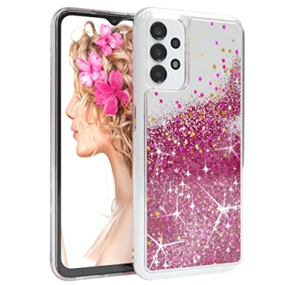 Abbildung von EAZY CASE Hülle kompatibel mit Samsung Galaxy A13 (4G / 5G) Schutzhülle Flüssig Glitzer Handyhülle Back Cover Glitter Flüssigkeit TPU/Silikon Transparent/Durchsichtig Pink