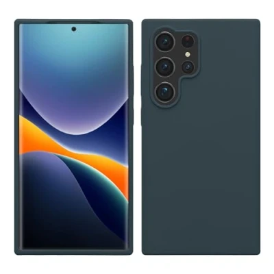 Abbildung von kwmobile Hülle kompatibel mit Samsung Galaxy S24 Ultra Silikon Handy Case Handyhülle für weiche Oberfläche kabelloses Laden Dunkler Schiefer