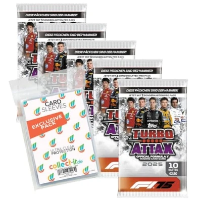 Abbildung von Bundle mit Topps Turbo Attax Formel 1 2025 Trading Cards + Exklusive Collect it Hüllen (5 Booster)