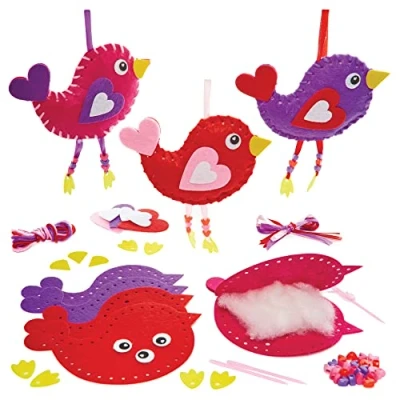 Abbildung von Baker Ross FX418 Vogel Liebesherz Nähsets 3er Pack, für Kinder zum Valentinstag