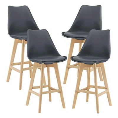 Abbildung von [en.casa] Barhocker 4er Set Barstuhl mit Rückenlehne Bistrohocker 4 Teilig Tresenhocker auf Buche Gestell Grau