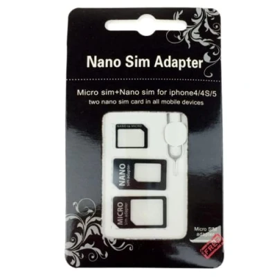 Abbildung von 3 in 1 Nano SIM Adapter 4 auf Micro; Standard Karte und Micro to + Entferner für Karten.