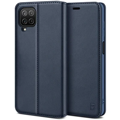 Abbildung von BEZ Handyhülle für Samsung Galaxy A12 Hülle, Premium Tasche Kompatibel / M12, Schutzhüllen aus Klappetui mit Kreditkartenhaltern, Ständer, Magnetverschluss, Marine
