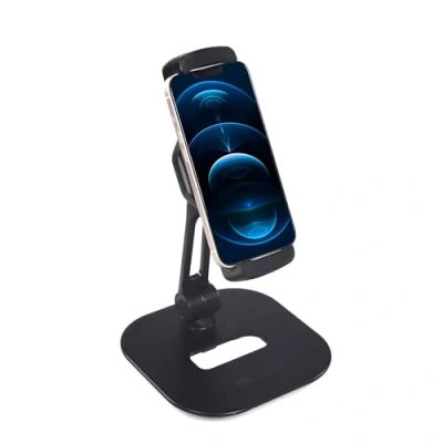 Abbildung von hjh OFFICE Handy und Tablet Halterung Tisch FLEXMOBI IV Handyhalterung drehbar &amp; neigbar, 4.7 12.9 Zoll, Aluminium Schwarz, 930002