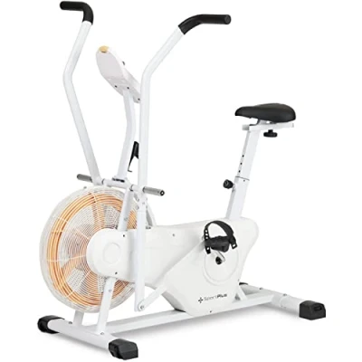 Abbildung von SportPlus Profi Air Bike mit Luftwiderstand, Heimtrainer für Zuhause, App kompatibel, HIIT, Smarter Trainingscomputer, bis 135 kg belastbar, weiß