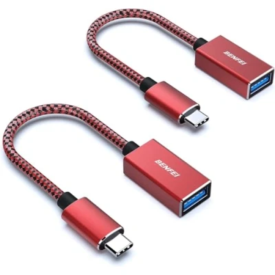 Abbildung von BENFEI USB C auf 3.0 Adapter, 2 Stück Typ zu A Stecker Buchse, Kompatibel mit iPhone 15 Pro/Max MacBook Pro/Air 2023 iPad Pro iMac S23 XPS 17 usw, Rot