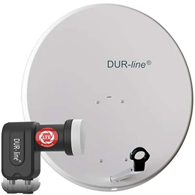 Abbildung von DUR line MDA 80 Hellgrau Digiatale 2 Teilnehmer Satellitenschüssel Komplett Anlage mit +Ultra Twin LNB [Camping, Astra 19,2, DVB S/S2, Full HD, 4K, 3D]