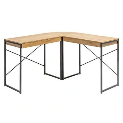 Abbildung von riess ambiente Eckschreibtisch STUDIO 130cm natur / schwarz, Arbeitszimmer · Eichen Optik Schublade Industrial Home Office