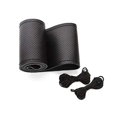 Abbildung von DIY Handgenähtes mikrofaser Leder Anti Rutsch Lenkradbezug, Auto Lenkrad,Lenkradbezug mit Nadel und Faden 40 cm Schwarz