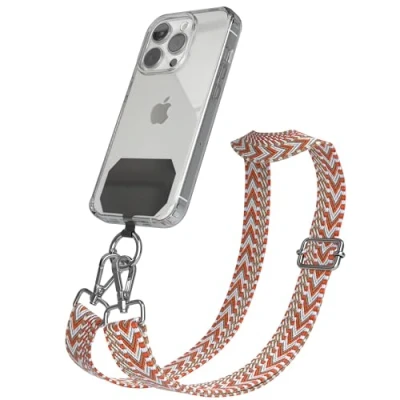 Abbildung von EAZY CASE Handykette Universal zum Umhängen kompatibel mit jedem Handy Kette Hülle kombinierbar Handykordel Karabiner für Handyhülle Handyband Bunt Boho Kordel Rot Blau Silber