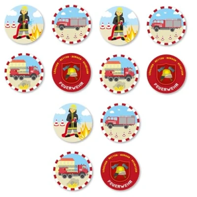 Abbildung von 12 Muffinaufleger * FEUERWEHR aus Esspapier als Kuchen und Tortendeko Ø4cm, Deko für Kindergeburtstag Kinderparty Feuerwehrauto Feuerwehrmann Muffins Rot